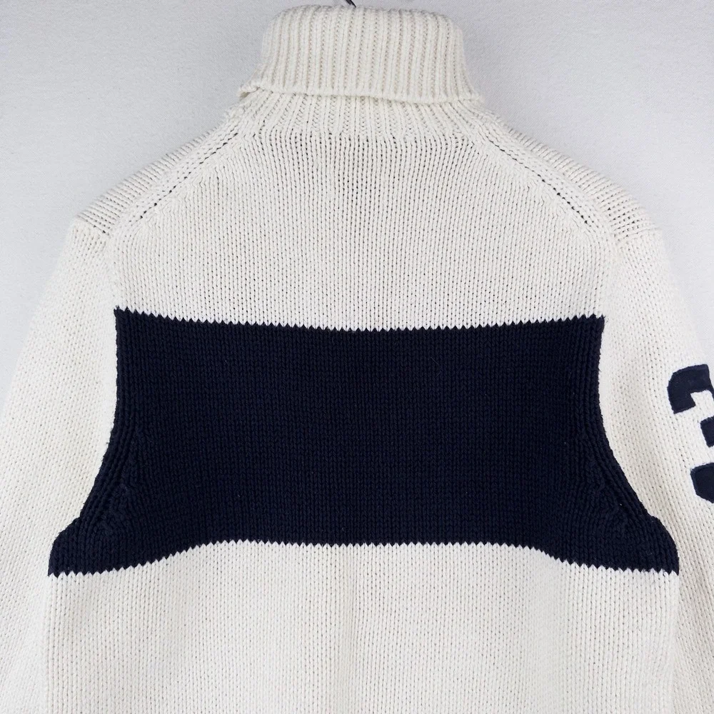 90's Vtg Polo Ralph Lauren Turtleneck Sweater #3 Men's M White Navy Pima Cotton